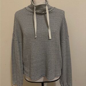 Mile(s) by Madewell Black and White Cowl Neck Sweater with Stripes
